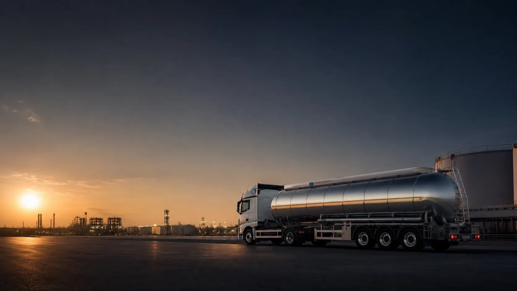 Unbranded fuel tanker at an industrial logistics yard in the UAE